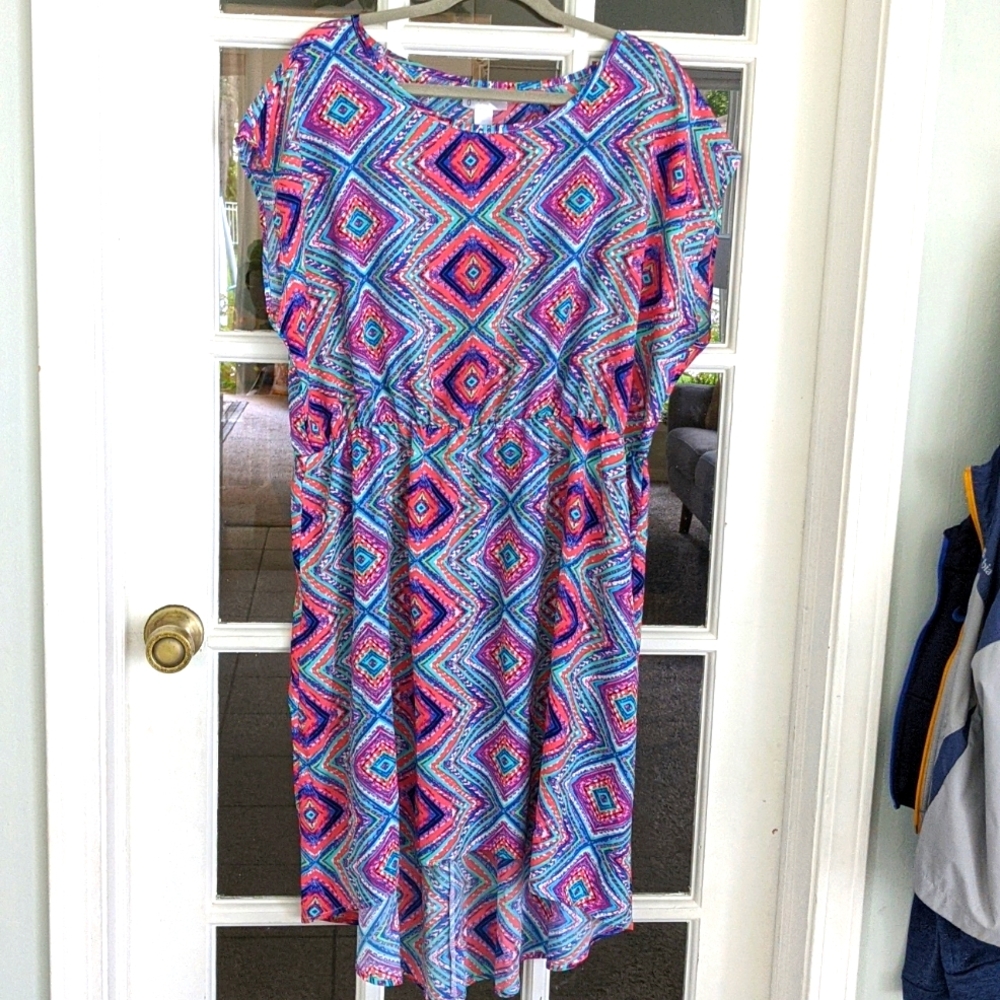 Women's 2X High Low Dress Gorgeous Vibrant Print Stretchy Waist